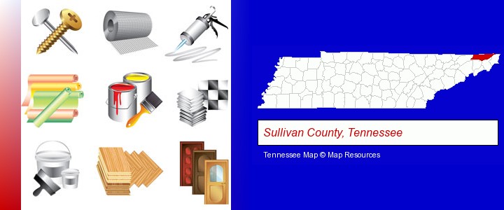 representative building materials; Sullivan County, Tennessee highlighted in red on a map