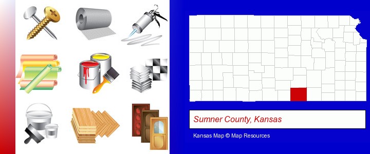 representative building materials; Sumner County, Kansas highlighted in red on a map