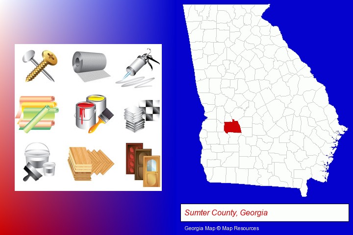 representative building materials; Sumter County, Georgia highlighted in red on a map