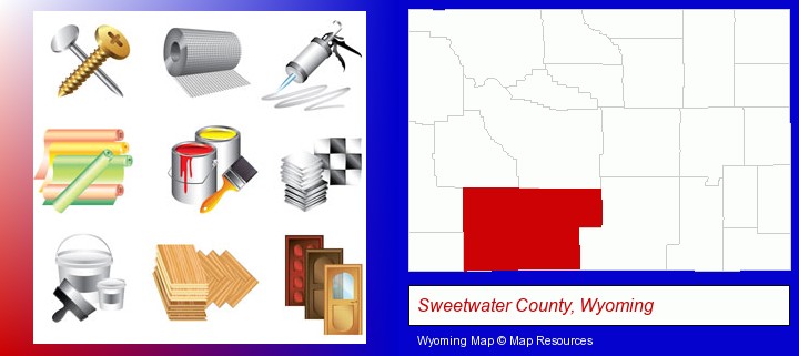 representative building materials; Sweetwater County, Wyoming highlighted in red on a map