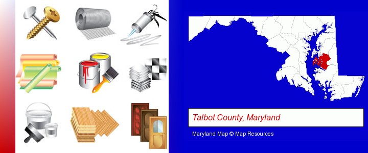 representative building materials; Talbot County, Maryland highlighted in red on a map
