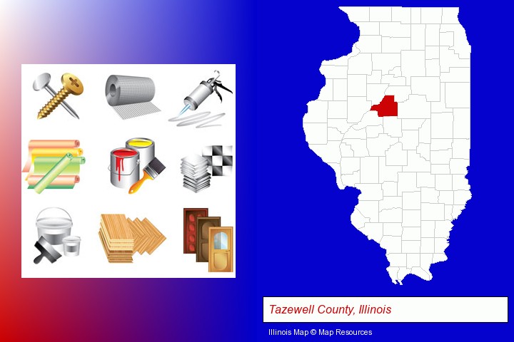 representative building materials; Tazewell County, Illinois highlighted in red on a map