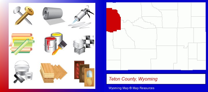 representative building materials; Teton County, Wyoming highlighted in red on a map