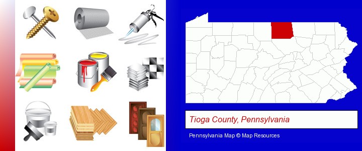 representative building materials; Tioga County, Pennsylvania highlighted in red on a map