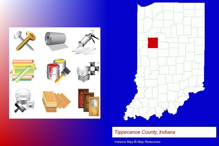 representative building materials; Tippecanoe County, Indiana highlighted in red on a map