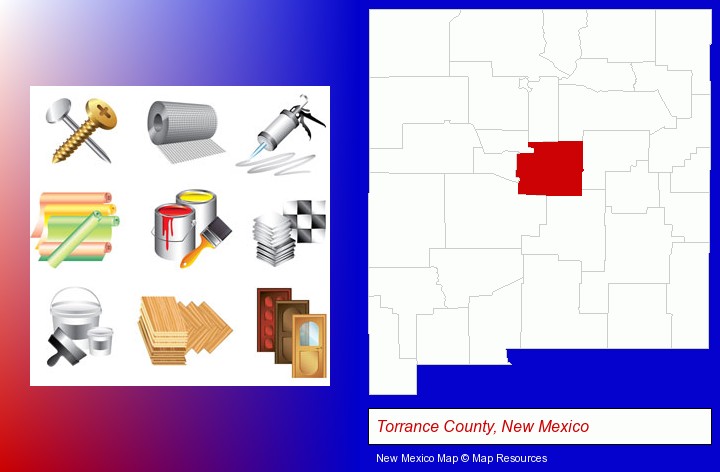 representative building materials; Torrance County, New Mexico highlighted in red on a map