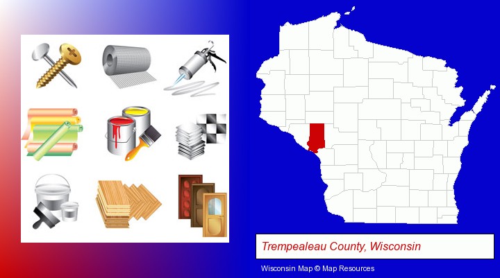 representative building materials; Trempealeau County, Wisconsin highlighted in red on a map