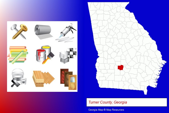 representative building materials; Turner County, Georgia highlighted in red on a map