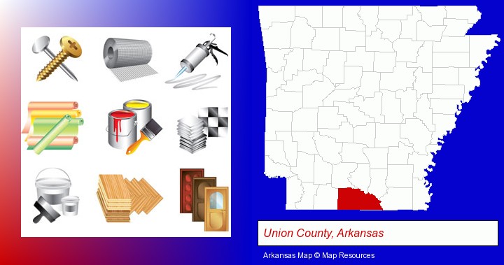 representative building materials; Union County, Arkansas highlighted in red on a map