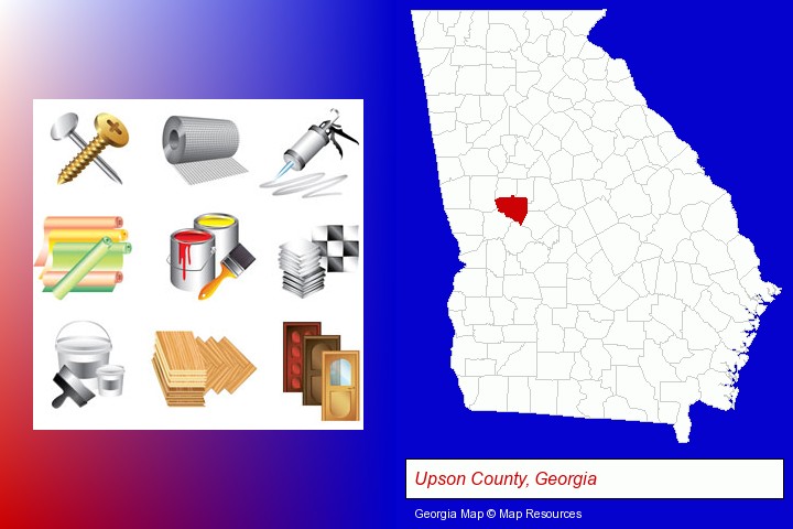 representative building materials; Upson County, Georgia highlighted in red on a map