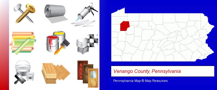 representative building materials; Venango County, Pennsylvania highlighted in red on a map