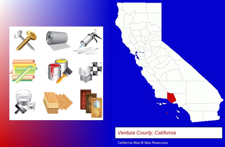 representative building materials; Ventura County, California highlighted in red on a map