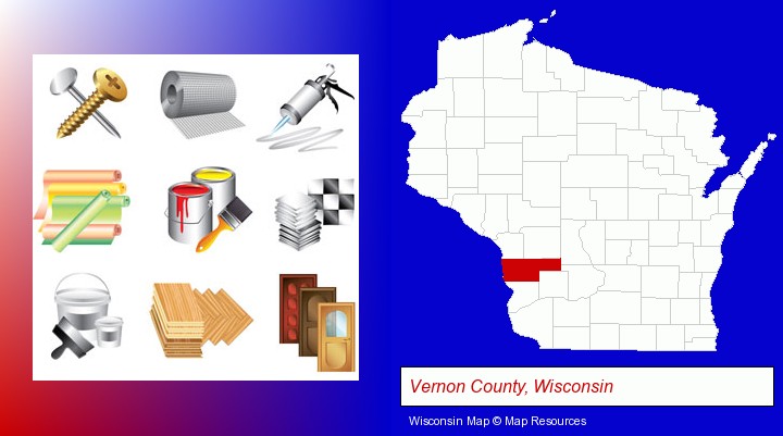 representative building materials; Vernon County, Wisconsin highlighted in red on a map