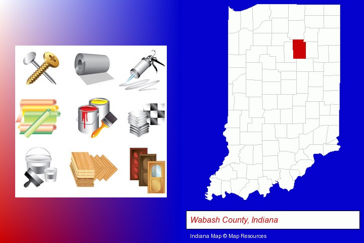representative building materials; Wabash County, Indiana highlighted in red on a map