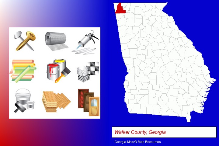 representative building materials; Walker County, Georgia highlighted in red on a map