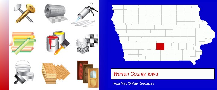 representative building materials; Warren County, Iowa highlighted in red on a map