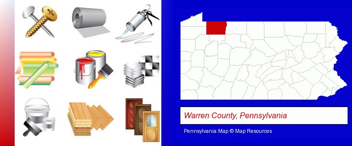 representative building materials; Warren County, Pennsylvania highlighted in red on a map