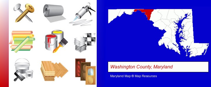 representative building materials; Washington County, Maryland highlighted in red on a map