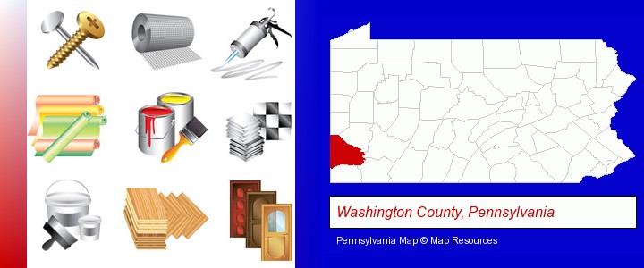 representative building materials; Washington County, Pennsylvania highlighted in red on a map