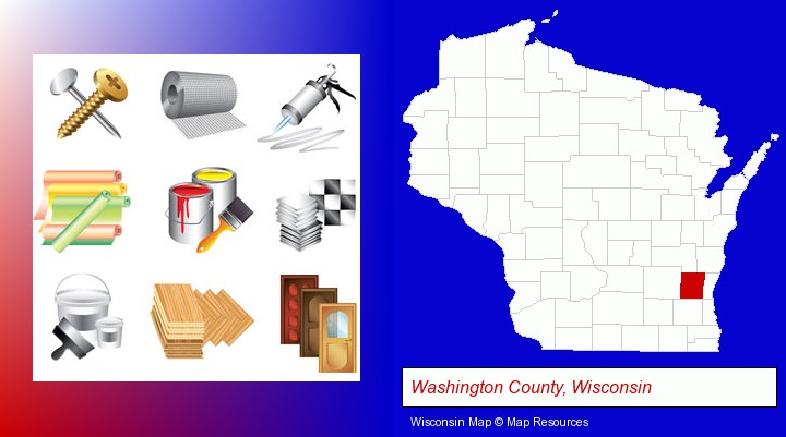 representative building materials; Washington County, Wisconsin highlighted in red on a map