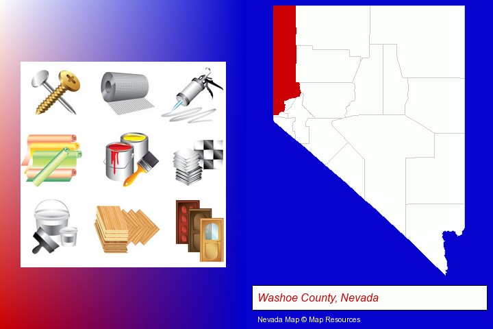 representative building materials; Washoe County, Nevada highlighted in red on a map