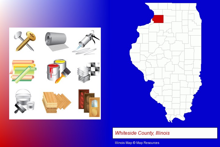 representative building materials; Whiteside County, Illinois highlighted in red on a map
