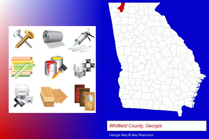 representative building materials; Whitfield County, Georgia highlighted in red on a map