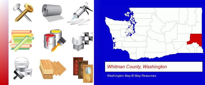 representative building materials; Whitman County, Washington highlighted in red on a map