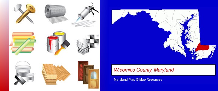 representative building materials; Wicomico County, Maryland highlighted in red on a map