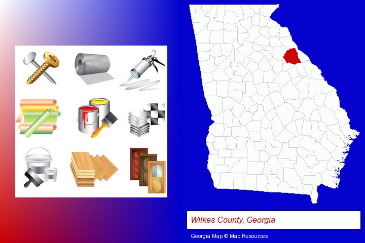 representative building materials; Wilkes County, Georgia highlighted in red on a map