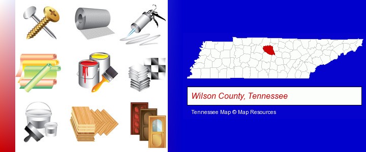 representative building materials; Wilson County, Tennessee highlighted in red on a map