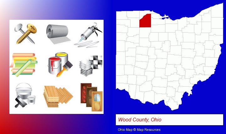 representative building materials; Wood County, Ohio highlighted in red on a map