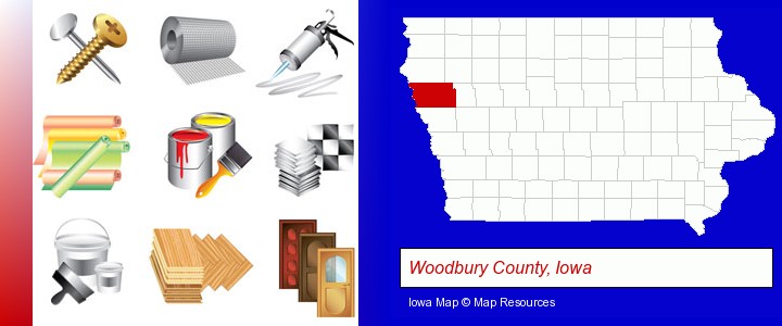 representative building materials; Woodbury County, Iowa highlighted in red on a map