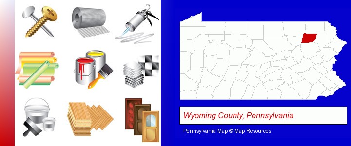 representative building materials; Wyoming County, Pennsylvania highlighted in red on a map