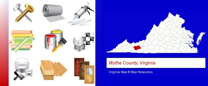 representative building materials; Wythe County, Virginia highlighted in red on a map