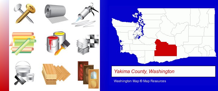 representative building materials; Yakima County, Washington highlighted in red on a map