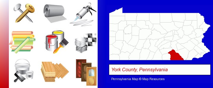 representative building materials; York County, Pennsylvania highlighted in red on a map