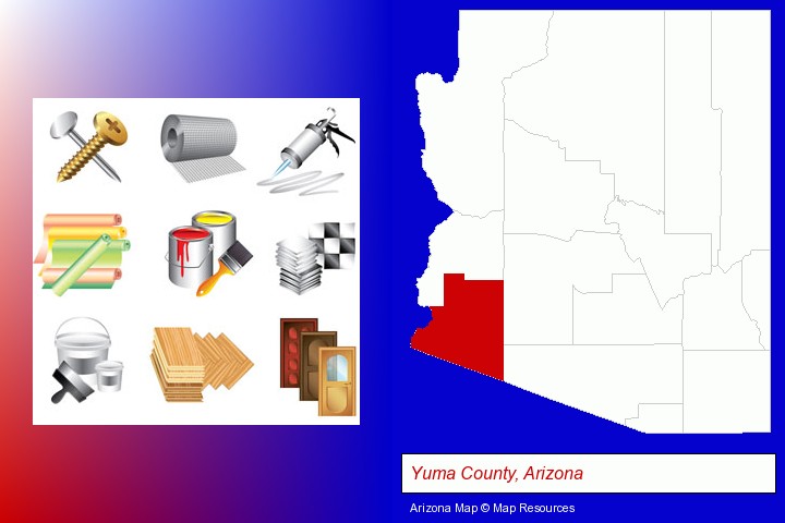 representative building materials; Yuma County, Arizona highlighted in red on a map