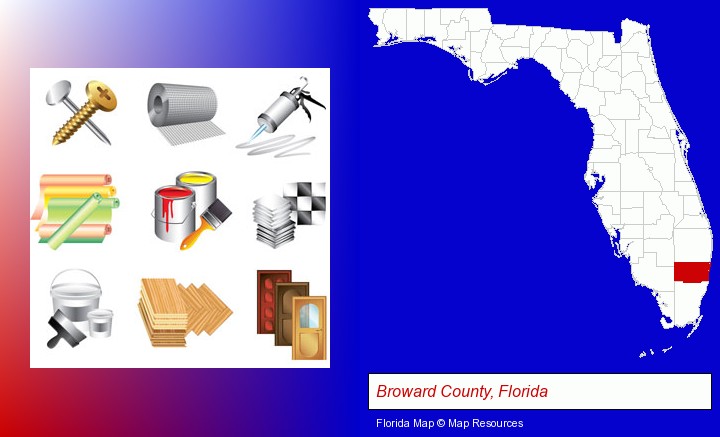 representative building materials; Broward County, Florida highlighted in red on a map