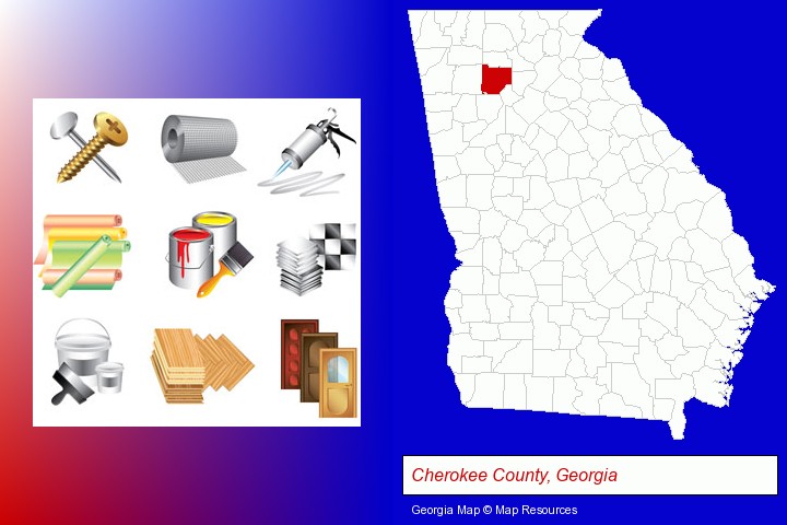 representative building materials; Cherokee County, Georgia highlighted in red on a map