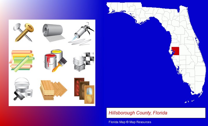representative building materials; Hillsborough County, Florida highlighted in red on a map