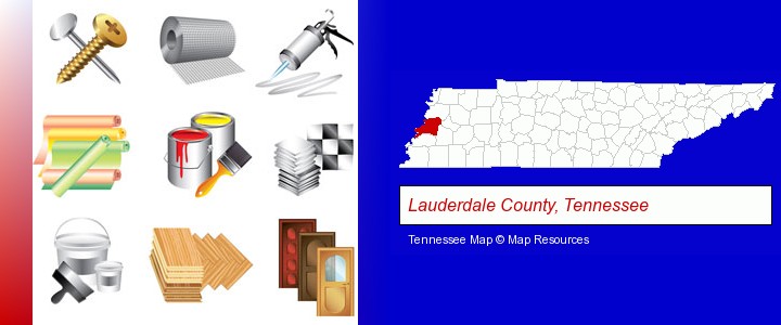 representative building materials; Lauderdale County, Tennessee highlighted in red on a map