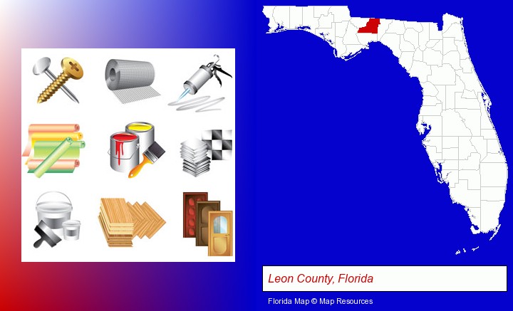 representative building materials; Leon County, Florida highlighted in red on a map