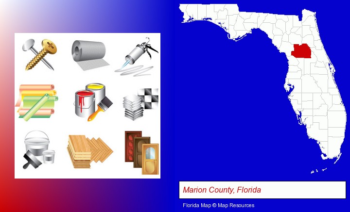 representative building materials; Marion County, Florida highlighted in red on a map