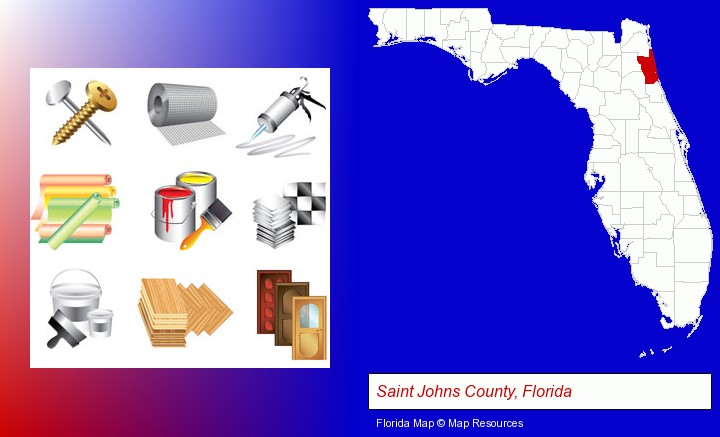 representative building materials; Saint Johns County, Florida highlighted in red on a map