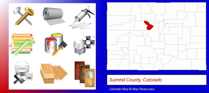 representative building materials; Summit County, Colorado highlighted in red on a map