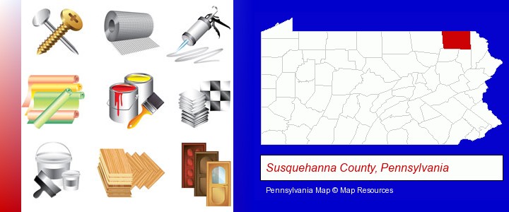 representative building materials; Susquehanna County, Pennsylvania highlighted in red on a map